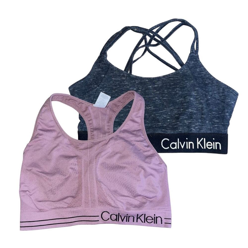 Calvin Klein Set of 2 Sports Bras Pink Black Quick Dry SZ L Athletic Active Wear